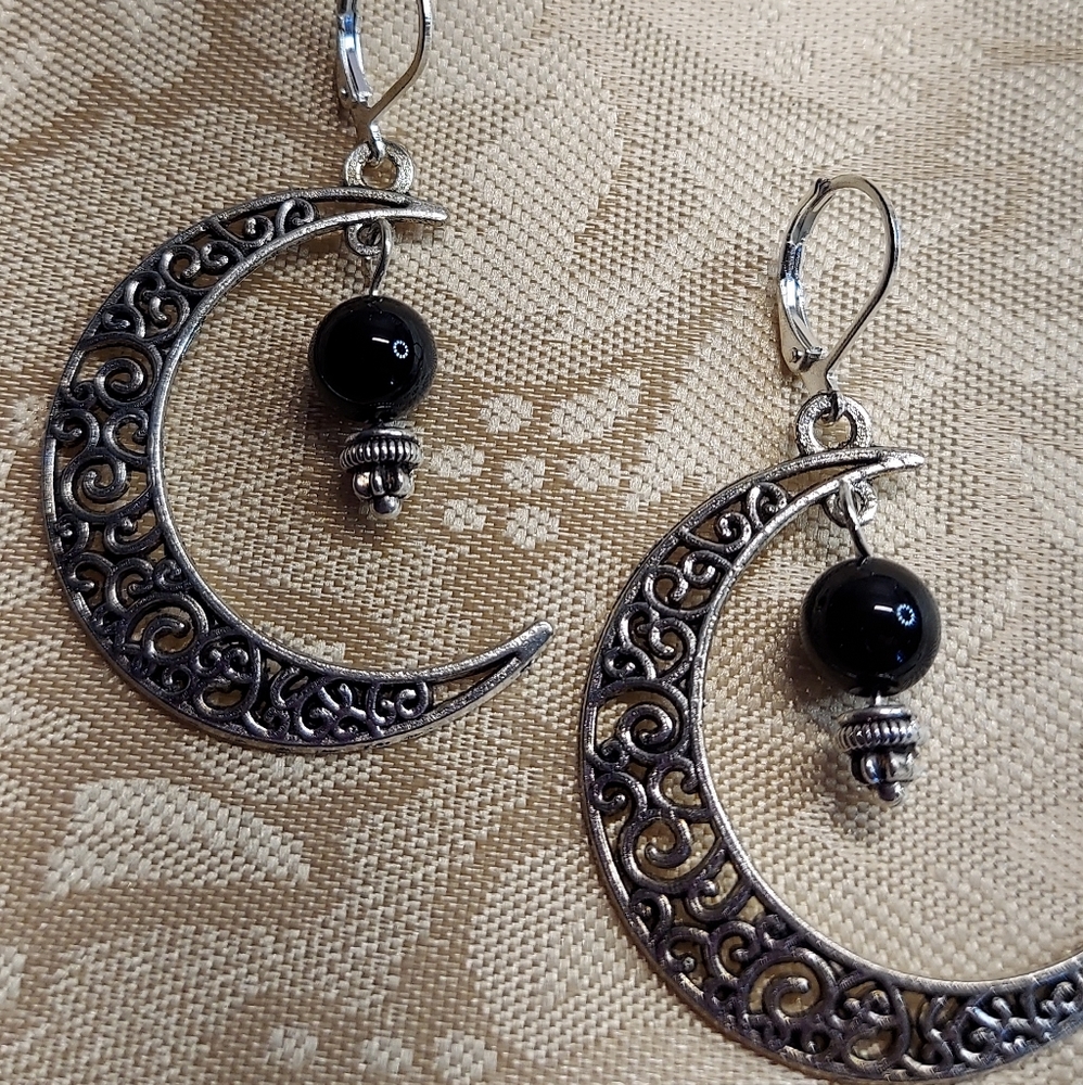 Silvertone Moon Earrings